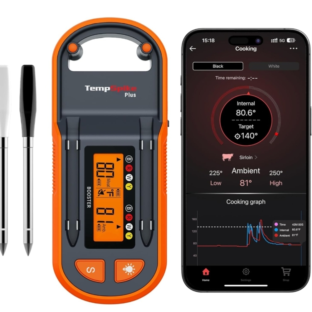 Plus Wireless Meat Thermometer - Black and Orange